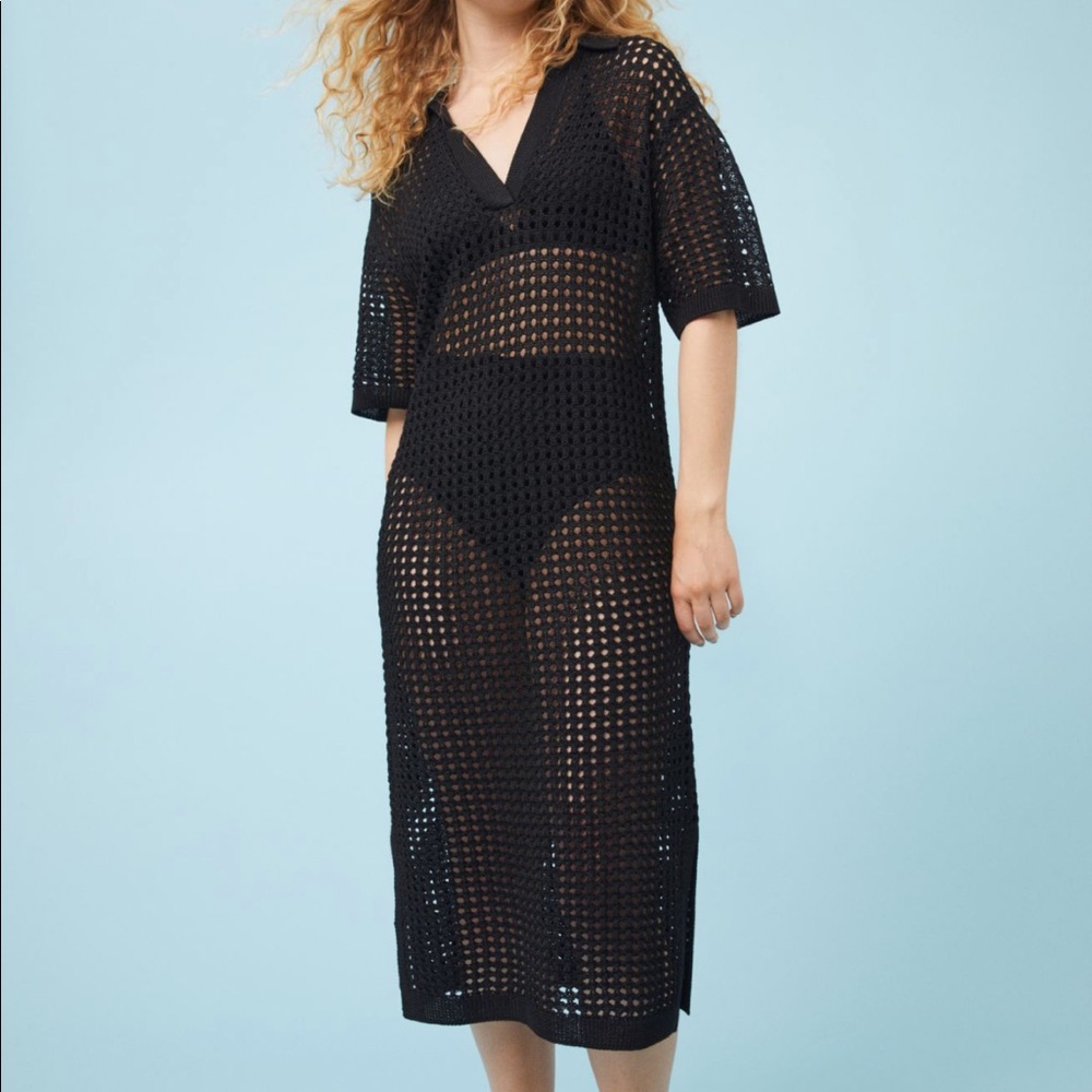 H&M Pointelle Knit Dress in Black sz L